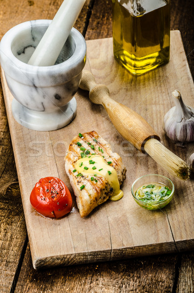 Spicy Chicken steak with hollandaise sauce Stock photo © Peteer