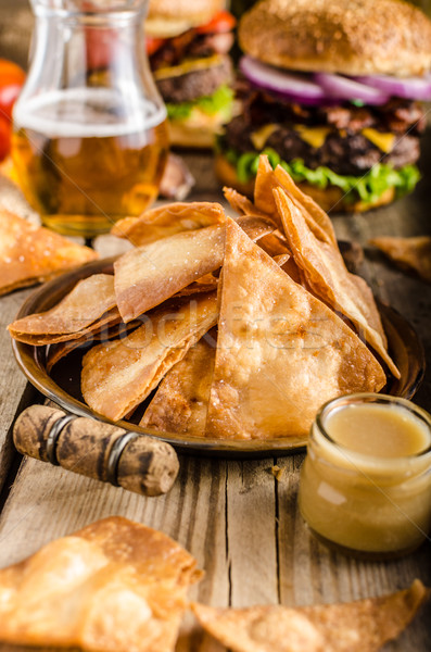 Homemade nachos with rustic burger Stock photo © Peteer