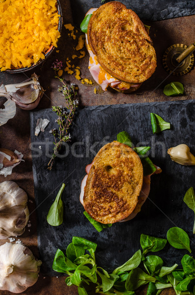 Stok fotoğraf: Fransız · tost · jambon · peynir · içinde