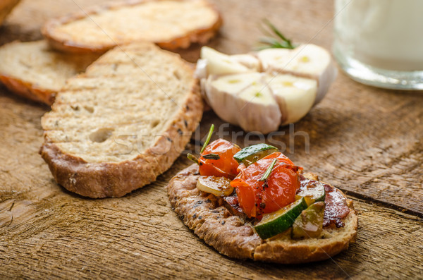 Bruschetta akdeniz sebze zeytinyağı sarımsak Stok fotoğraf © Peteer