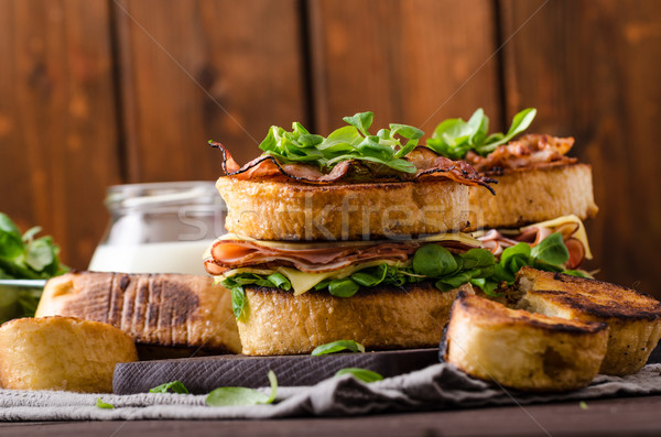 French toast with homemade ham, gouda cheese Stock photo © Peteer