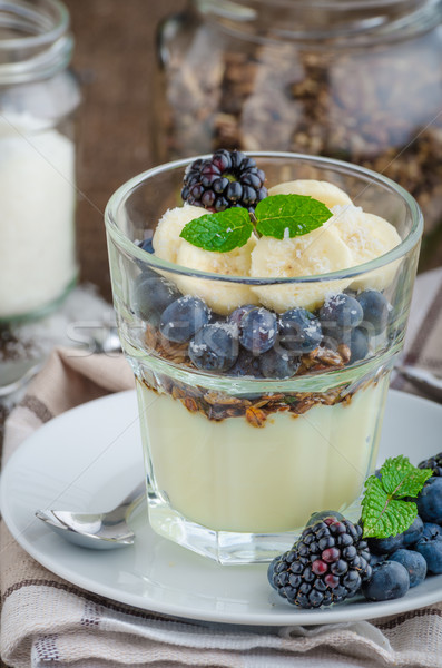 Stock photo: Vanilla pudding with berries