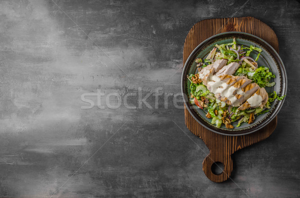 Stockfoto: Salade · gegrilde · kip · heerlijk · eenvoudige · recept · schimmelkaas