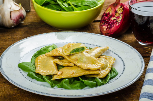 Homemade ravioli stuffed with spinach and ricotta Stock photo © Peteer