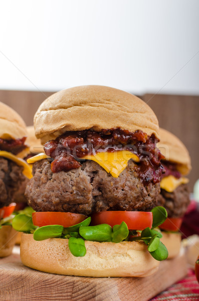 Beef Sliders with homemade barbecue sauce Stock photo © Peteer