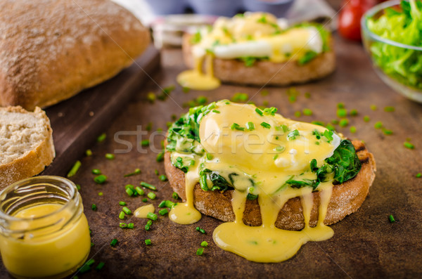 Egg benedict with spinach Stock photo © Peteer