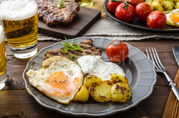 ストックフォト: 焼き · 豚肉 · 肉 · ビール · ニンニク · ディップ