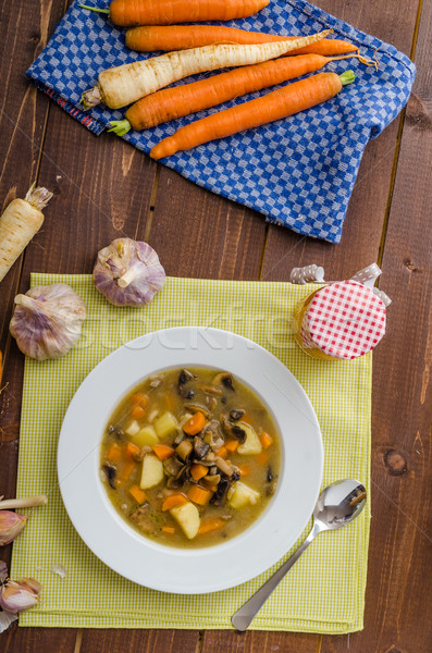 Eerlijk eigengemaakt aardappelsoep gezonde kruiden weinig Stockfoto © Peteer