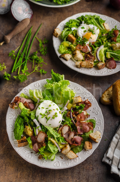 Fresh salad with poached egg Stock photo © Peteer