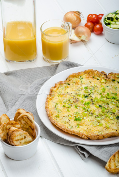 Omelette with zucchini and mozzarella cheese, scallions Stock photo © Peteer