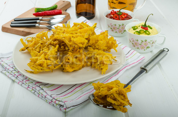 Onion bhajis, czech beer Stock photo © Peteer