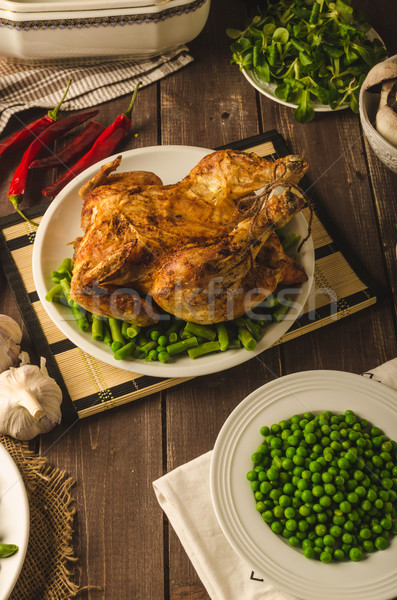 Grilled chicken with wine and potatoes Stock photo © Peteer