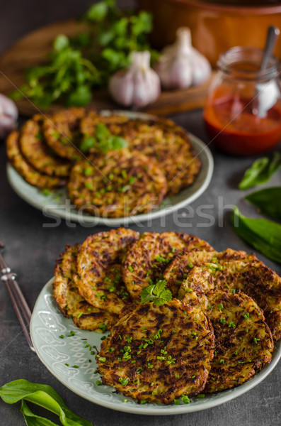 Potato pancakes, fried chicken with potatoes Stock photo © Peteer