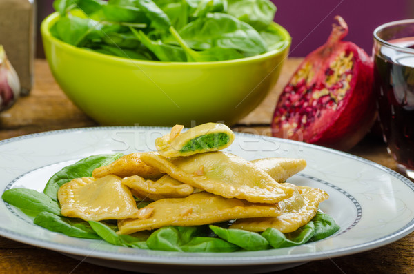 Homemade ravioli stuffed with spinach and ricotta Stock photo © Peteer