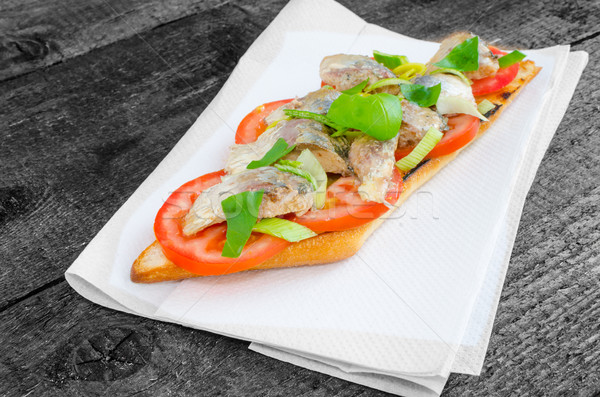 Bruschetta with tomato, sardines Stock photo © Peteer