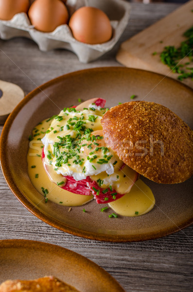 Egg benedict with hollandaise sauce Stock photo © Peteer