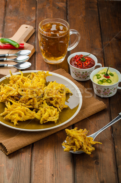 Onion bhajis, czech beer Stock photo © Peteer