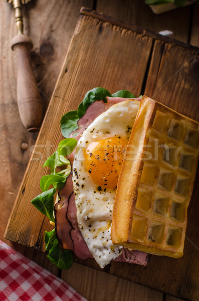 Waffles sandwich with eggs Stock photo © Peteer