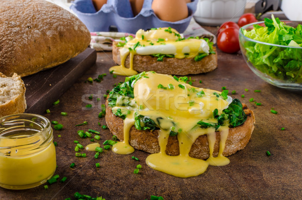 Egg benedict with spinach Stock photo © Peteer