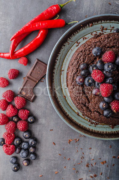 Brownies cake with chilli and berrries Stock photo © Peteer