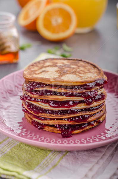 Pancakes strawberry, sugar and jam Stock photo © Peteer