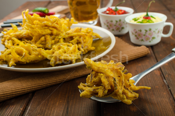 Onion bhajis, czech beer Stock photo © Peteer