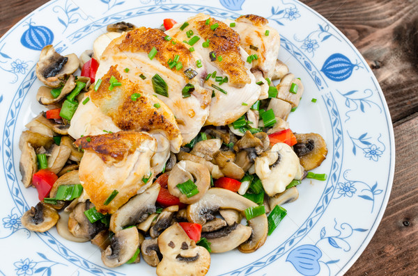 chicken breast with mushrooms and spring onions Stock photo © Peteer