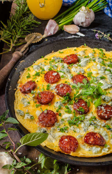 Omelet with blue cheese and sausage Stock photo © Peteer