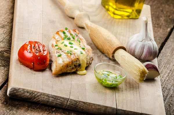 Spicy Chicken steak with hollandaise sauce Stock photo © Peteer