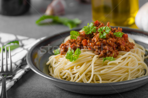 Spaghettis maison rustique photo herbes restaurant [[stock_photo]] © Peteer