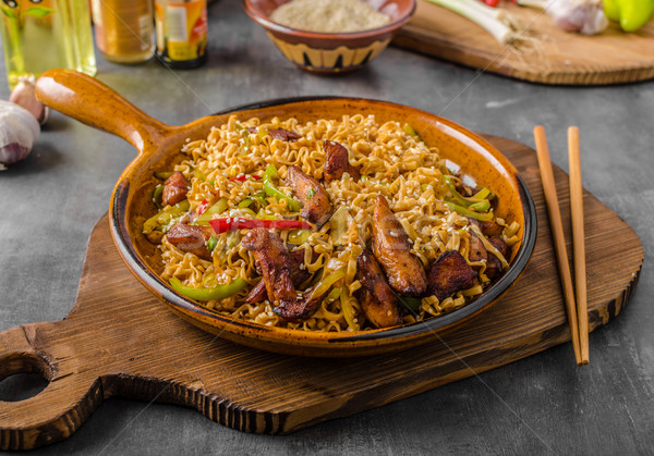 Chinese noodles with chicken Stock photo © Peteer