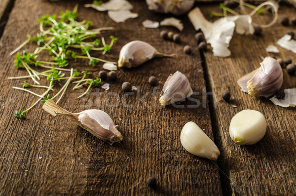 Domestic bio garlic - Czech, spices and fresh microgreens Domestic bio garlic Stock photo © Peteer