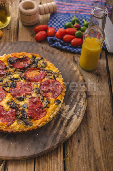 Stock photo: Delicious quiche with chorizo, nuts and sharp cheese