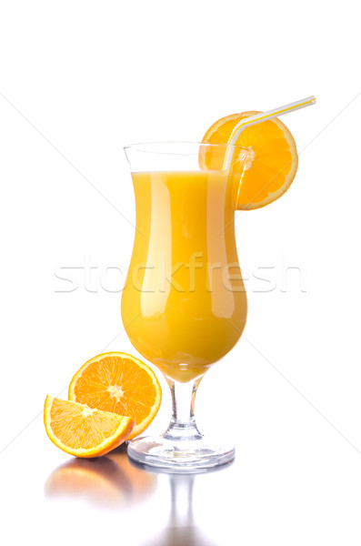 Foto stock: Jugo · de · naranja · reflexión · aislado · blanco · lugar · alimentos