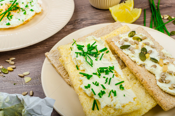 Stock foto: Käse · Schnittlauch · Samen · Spiegelei · Morgen · Tee