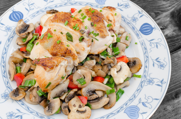 chicken breast with mushrooms and spring onions Stock photo © Peteer