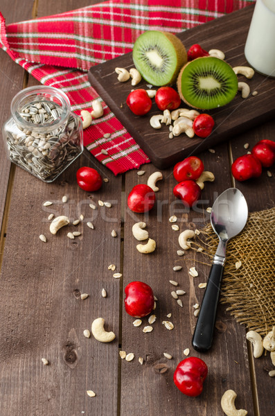 Domestic cherry yogurt with wonder chia seeds and granula Stock photo © Peteer