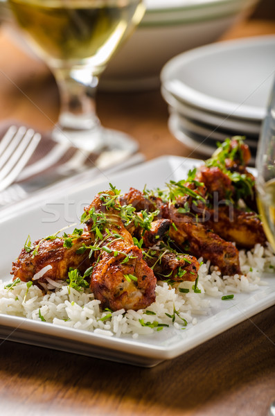 Hot skrzydełka basmati ryżu grillowany kurczak obiedzie Zdjęcia stock © Peteer