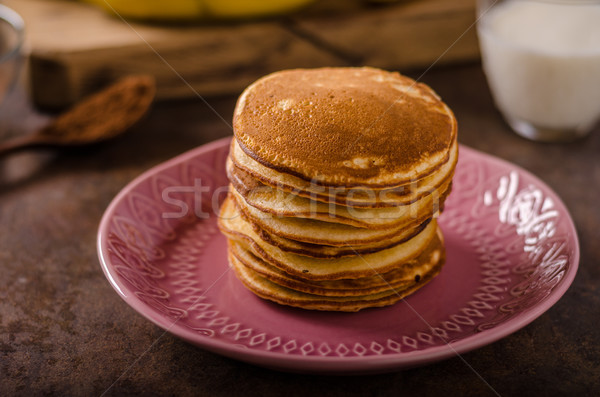 American pancakes with banana, chocolate Stock photo © Peteer
