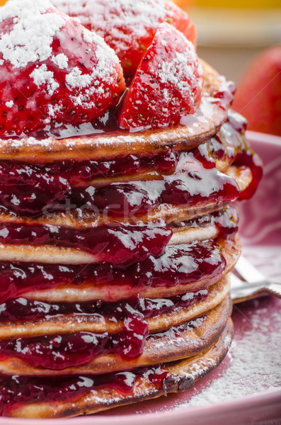 Pancakes strawberry, sugar and jam Stock photo © Peteer