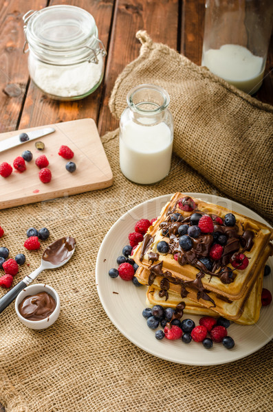 Waffles with fruits and chocolate Stock photo © Peteer