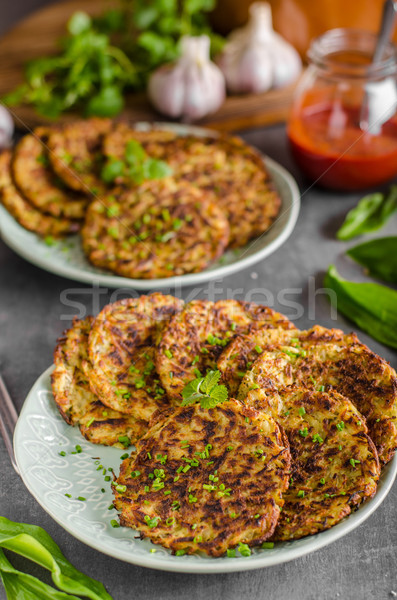 Potato pancakes, fried chicken with potatoes Stock photo © Peteer