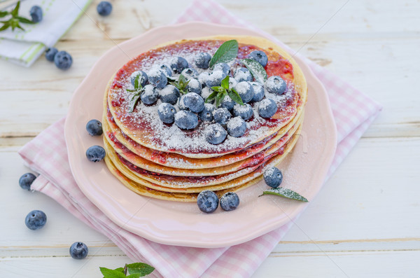 Jahrgang Pfannkuchen außerhalb Garten Heidelbeeren Frühstück Stock foto © Peteer