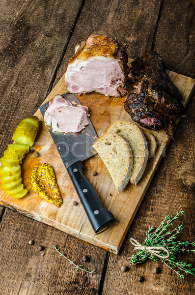 Foto stock: Ahumado · carne · encurtidos · lento · todo · grano