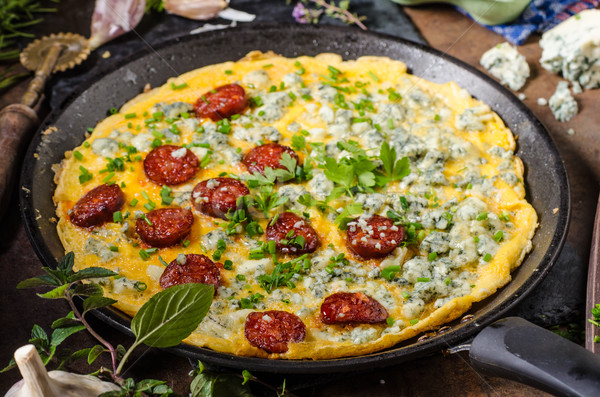 Omelet with blue cheese and sausage Stock photo © Peteer