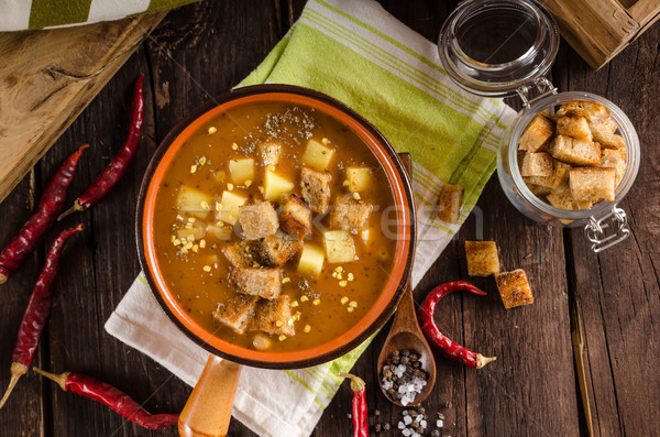 Foto stock: Sopa · batatas · comida · fotografia · madeira · fundo