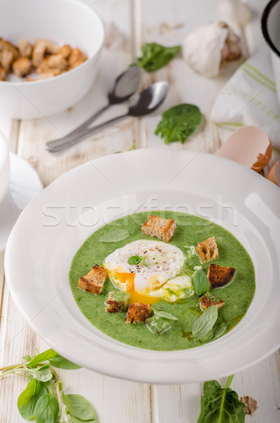 шпинат суп яйцо свежие травы фото Сток-фото © Peteer