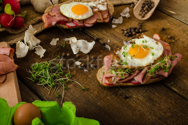 Stok fotoğraf: Füme · jambon · sandviç · rustik · ekmek