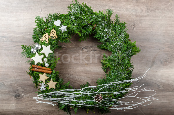 Foto stock: Advento · coroa · madeira · conselho · caseiro · árvore