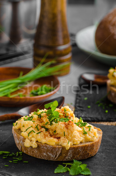 Eier Chili Kräuter Essen Tabelle grünen Stock foto © Peteer